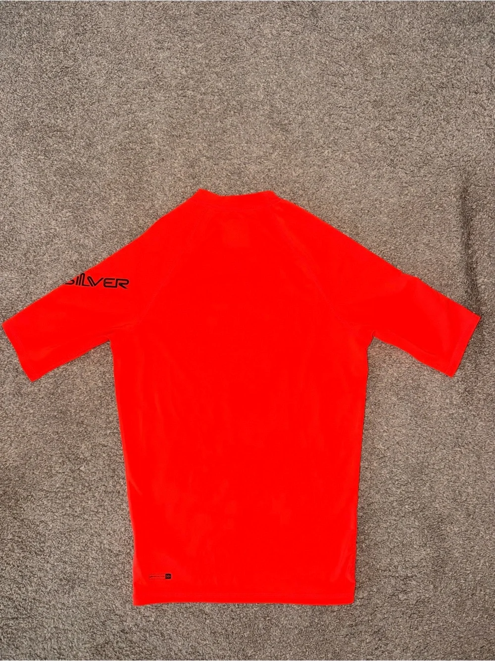 Quiksilver Men’s Neon Orange Short-Sleeve Rash Guard with Black Logo